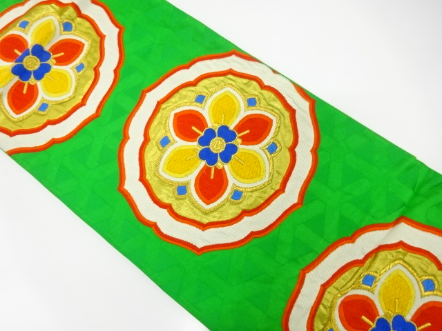 JAPANESE KIMONO / ANTIQUE FUKURO OBI / SILK / WOVEN FLOWER CREST